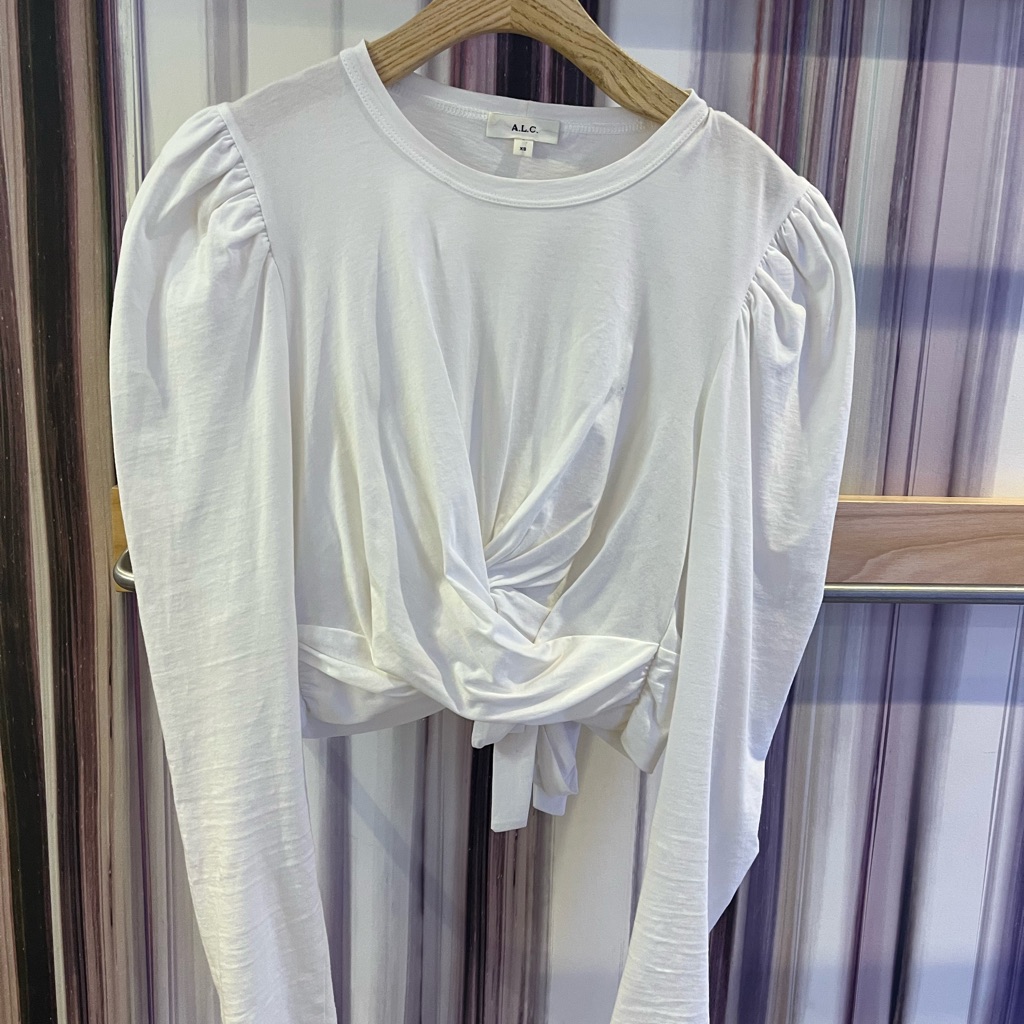 Alc Long Sleeve Crew Neck White Crop Top